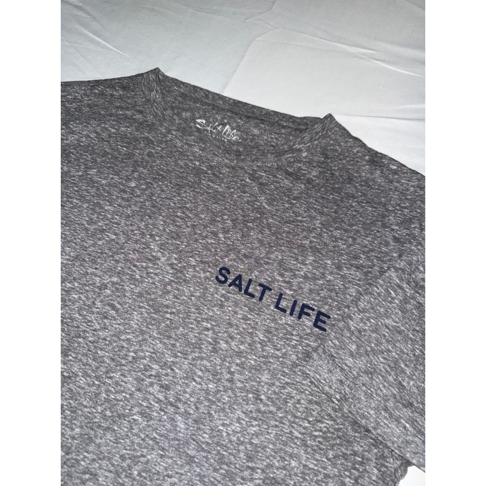 Salt Life Mens Gray Heathered Shark Fin Graphic T-Shirt Large Fish Surf Dive Tee